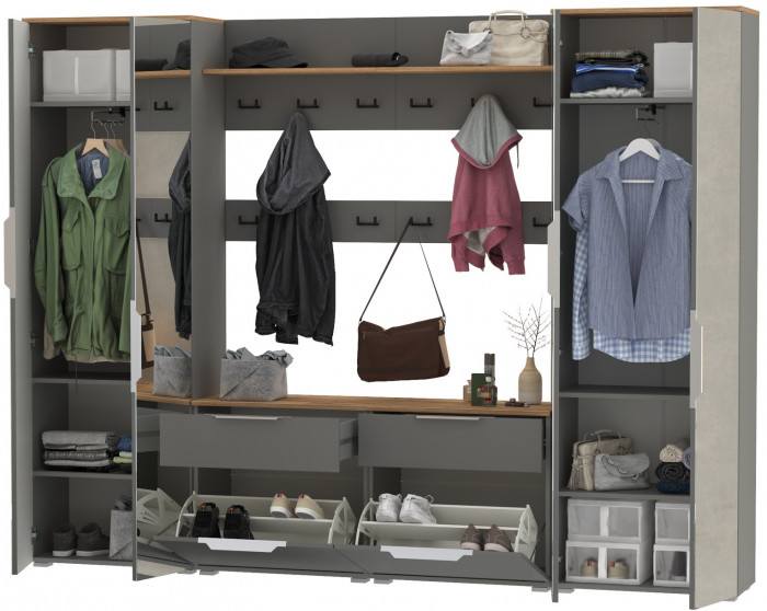 Октава Прихожая 36, серый графит/дуб крафт золотой/фасады МДФ серый графит