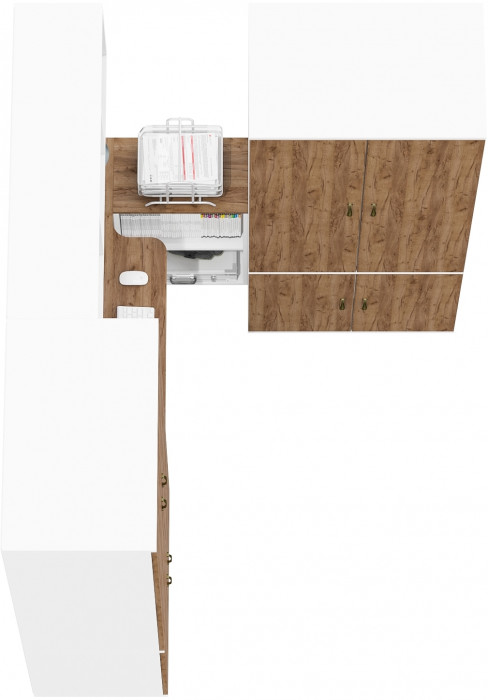 Лидер-8 Стол + Полка + Шкаф МД 19Б + Шкаф МД 19Б, цвет белый шагрень/крафт золото, ШхГхВ 325х50х75/190 или 240х115/50х75/190 см., НЕ ун. сборка