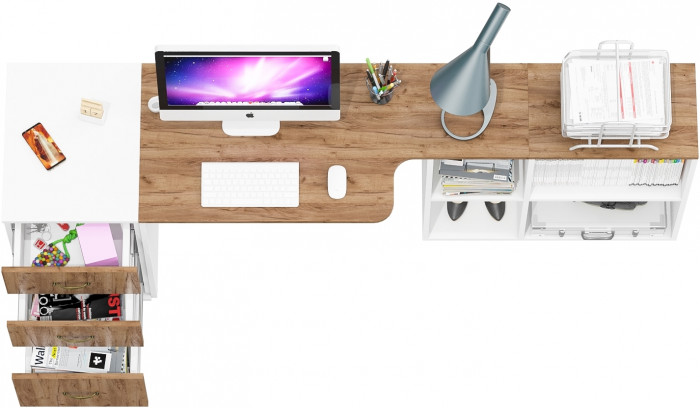 Лидер-8 Стол + Тумба МД 3.16, цвет белый шагрень/крафт золото, ШхГхВ 205х50/30х75 см. или 115х50/120х75 см., НЕ универсальная сборка