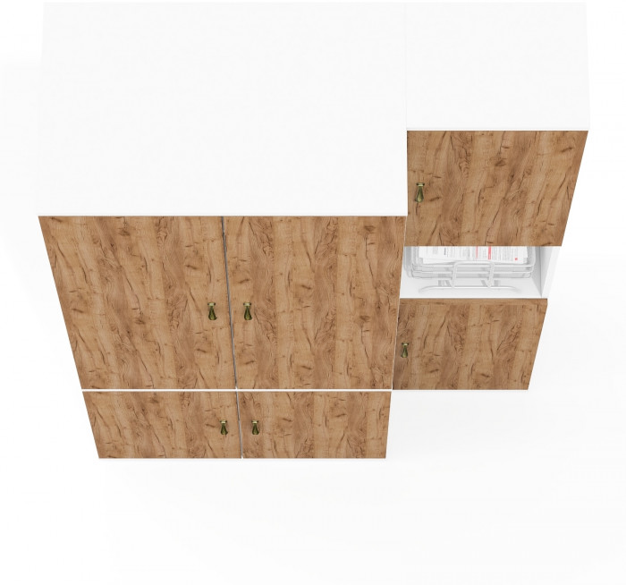 Лидер-8 Модуль Пенал + Шкаф МД 19Б, белый шагрень/крафт золото