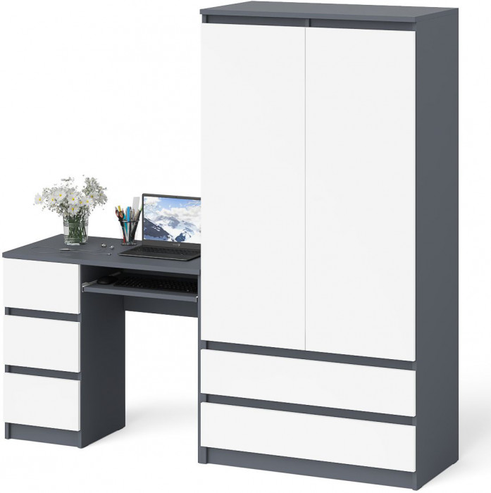 Мори Стол компьютерный МС-6 левый + Шкаф МШ900.1, цвет графит/белый, ШхГхВ 180,4х50,4х179,6 см., выдвижные ящики слева, НЕ универсальная сборка