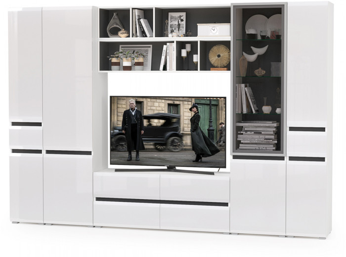 Сидней Комплектация № 036, корпус белый/чёрный/фасады МДФ белый глянец