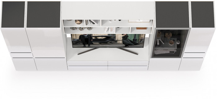 Сидней Комплектация № 036, корпус белый/чёрный/фасады МДФ белый глянец