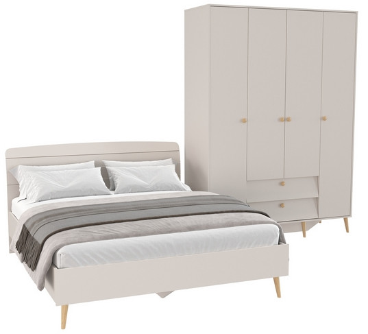 Афина Спальня Кровать 1600 + Шкаф 4-х дверный, кашемир серый
