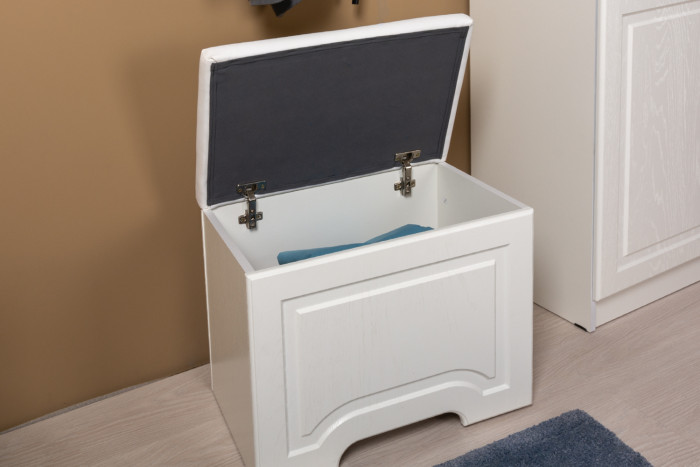 Ливерпуль Пуф 14.02 + Зеркало навесное 03.242, ясень ваниль/белый/эко-кожа гранд белый