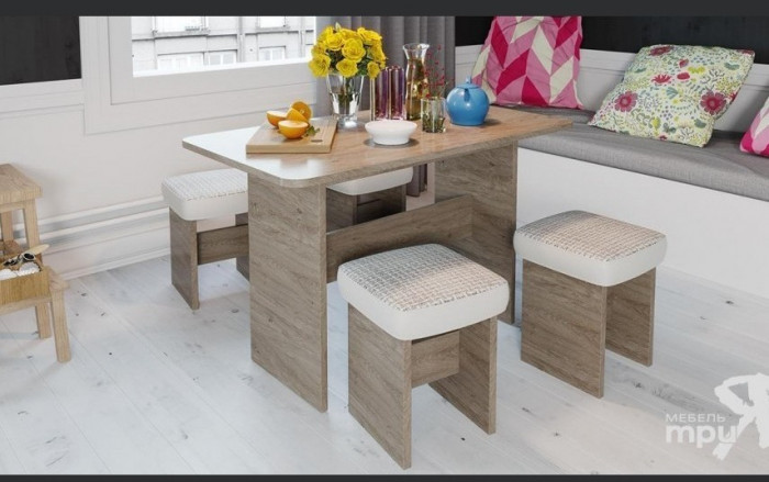 Дублин Обеденная группа (Дуб Сонома трюфель/Кожзам светлый, ткань светлая)