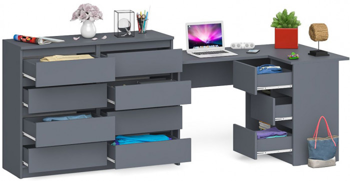 Мори компьютерный стол МС-16 правый + Комод МК1200.8, графит