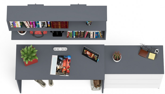 Мори письменный стол МСП1200.1 + Комод МК800.1 + Полка 1200, графит/белый