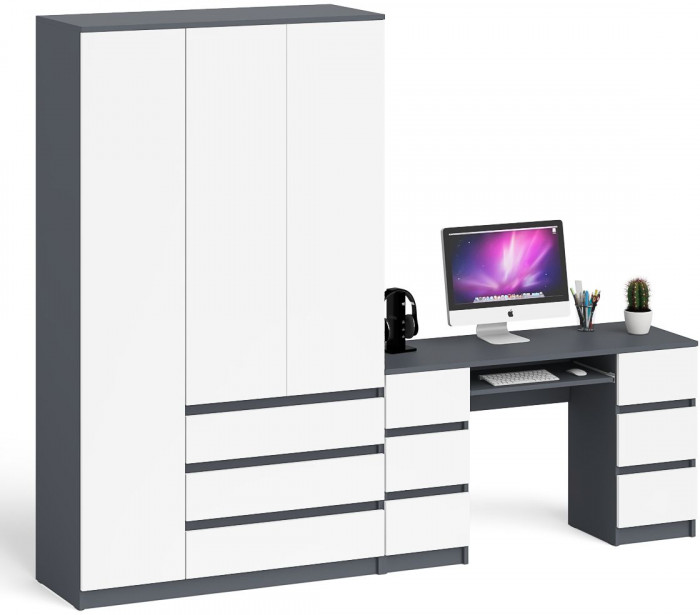 Мори Стол компьютерный МС-2 + Шкаф МШ1200.1, цвет графит/белый, ШхГхВ 255,8х50,4х209,6 см., универсальная сборка