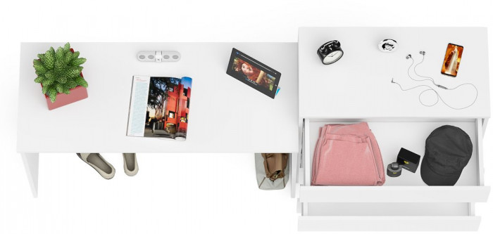 Мори Стол письменный МСП1200.1 + Комод МК800.4, цвет белый, ШхГхВ 200,8х50х94 см., универсальная сборка