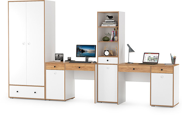 Вуди Компоновка № 29, цвет белый премиум/дуб крафт золотой, ШхГхВ 351х52,7х205 см., универсальная сборка