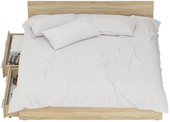 Стандарт Кровать с ящиками 1800, цвет дуб сонома, ШхГхВ 183,5х203,5х70 см., сп.м. 1800х2000 мм., без матраса, основание есть