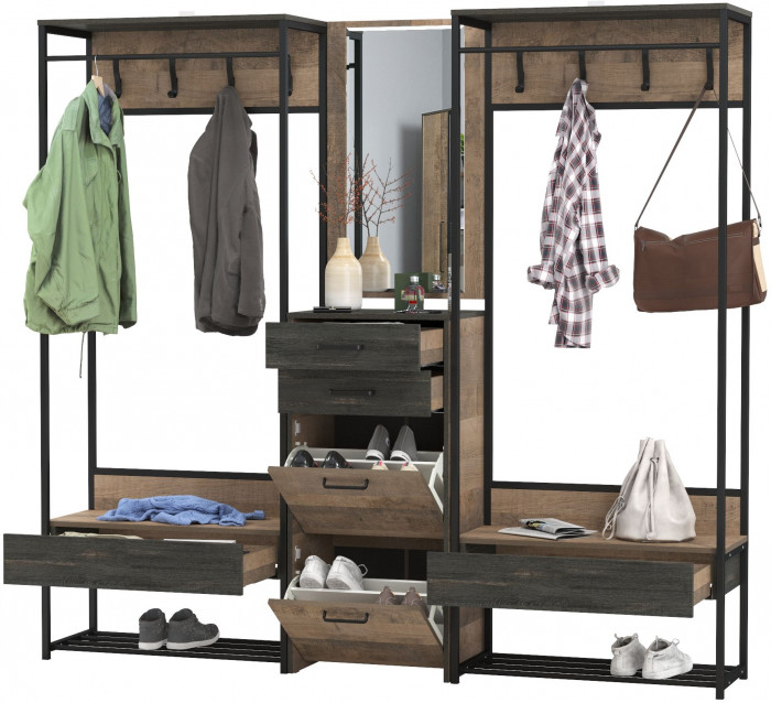 Трувор Прихожая 245, цвет дуб гранж песочный/интра, ШхГхВ 210х37х194,2 см., универсальная сборка