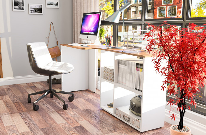 Лидер-8 Модуль Стол письменный трансформер, цвет белый шагрень/крафт золото, ШхГхВ 165х50/30х75 см. или 115х50/80х75 см., НЕ универсальная сборка