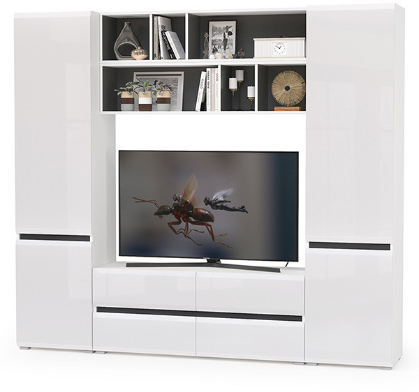 Сидней Комплектация № 037, корпус белый/чёрный/фасады МДФ белый глянец