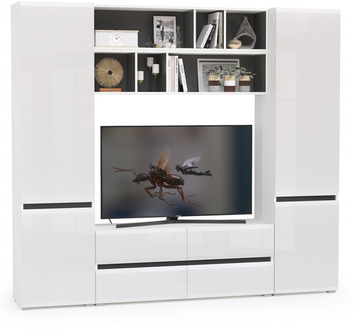 Сидней Комплектация № 037, корпус белый/чёрный/фасады МДФ белый глянец