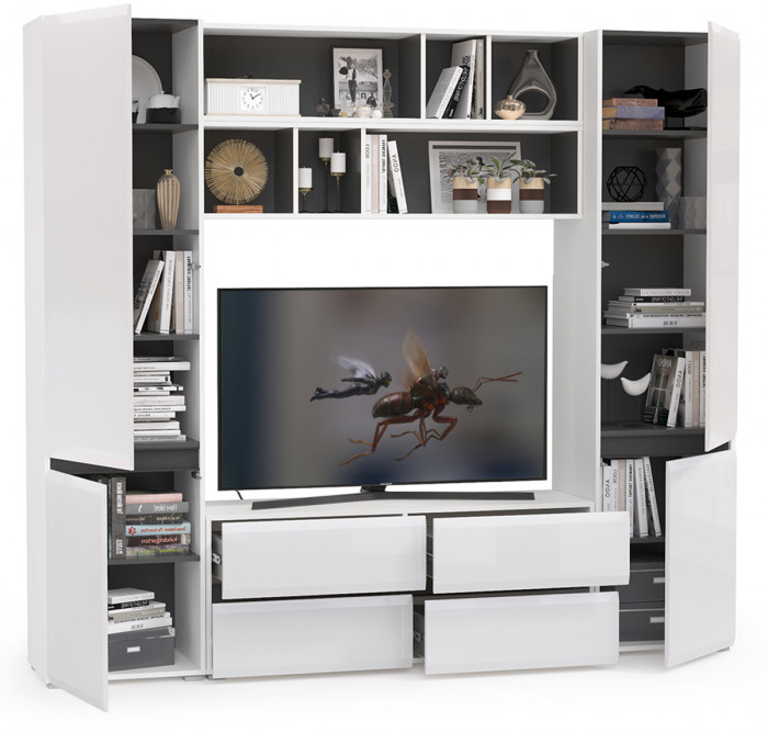 Сидней Комплектация № 037, корпус белый/чёрный/фасады МДФ белый глянец