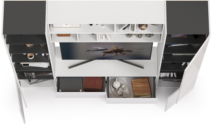 Сидней Комплектация № 037, корпус белый/чёрный/фасады МДФ белый глянец