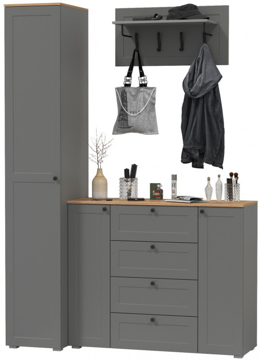 Остин Прихожая 21, цвет серый графит/дуб крафт золотой, ШхГхВ 160х54,3х229,6 см., универсальная сборка