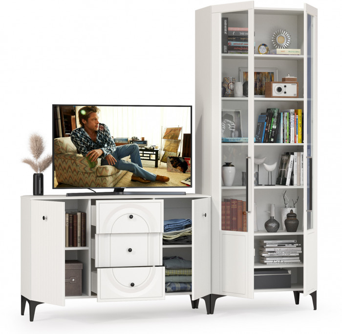 Валенсия Гостиная № 095, ЛДСП белый шагрень/МДФ белый шагрень