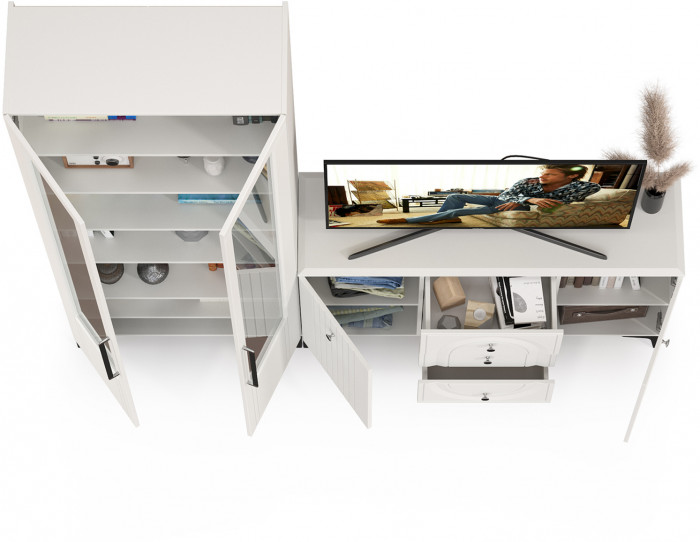 Валенсия Гостиная № 095, ЛДСП белый шагрень/МДФ белый шагрень