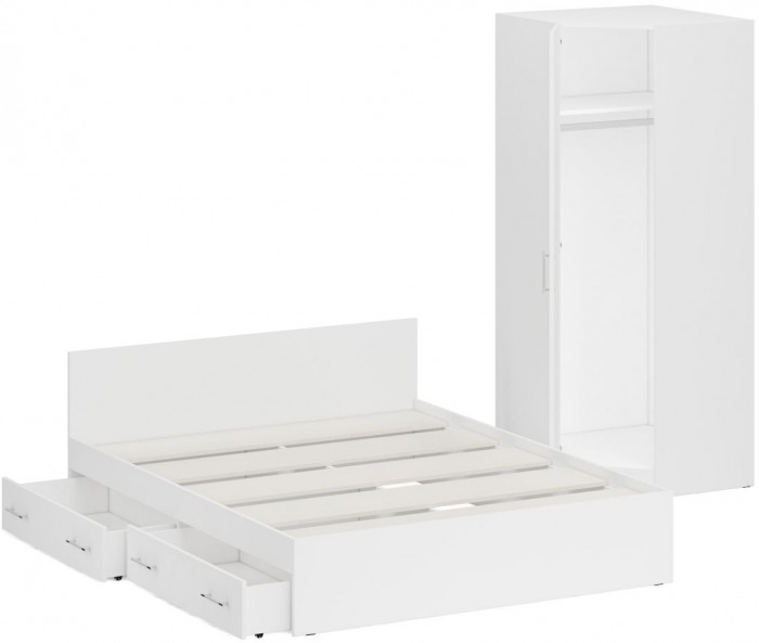 Кровать с ящиками 1600 + угловой шкаф Стандарт, белый