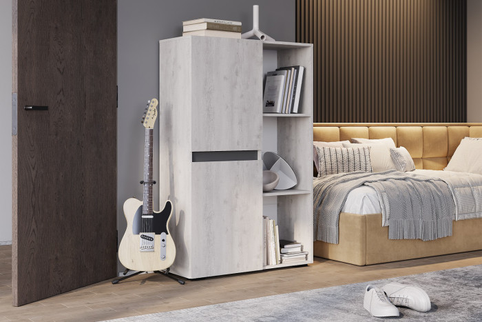 Шкаф-стеллаж Мрия ШК-16, Бетон пайн светлый, Графит