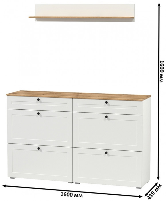 Остин Прихожая 66, цвет белый шагрень/дуб крафт золотой, ШхГхВ 160х41,6х160 см.