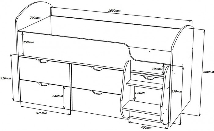 Кровать-чердак Малыш 7 (Дуб молочный/Лайм)
