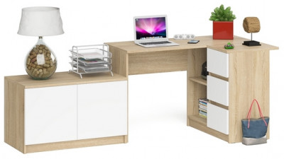 Мори Стол компьютерный МС-16 правый + Тумба МА900.1, цвет дуб сонома/белый, ШхГхВ 214,8х84,9х76,6 см., выдвижные ящики справа, НЕ универс. сборка