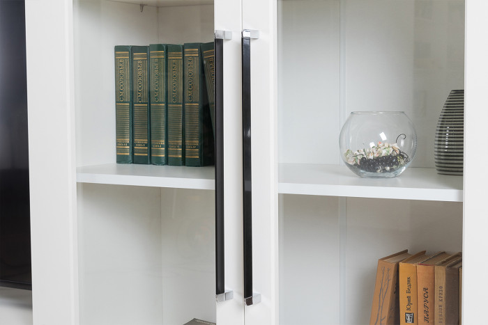 Валенсия Гостиная № 109, цвет ЛДСП белый шагрень/МДФ белый шагрень, ШхГхВ 327,3х38,4х225,2 см., ниша для ТВ 133х38х90 см., универсальная сборка