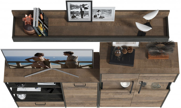 Трувор Гостиная 006, цвет дуб гранж песочный/интра, ШхГхВ 194,8х37х195 см., универсальная сборка