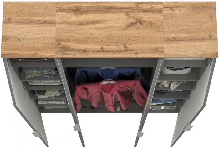 Октава Набор шкафов 01, цвет серый графит/дуб крафт золотой/фасады МДФ серый графит, ШхГхВ 128,8х35,3х197,6 см., универсальная сборка