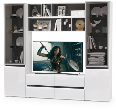 Сидней Комплектация № 038, корпус белый/чёрный/фасады МДФ белый глянец