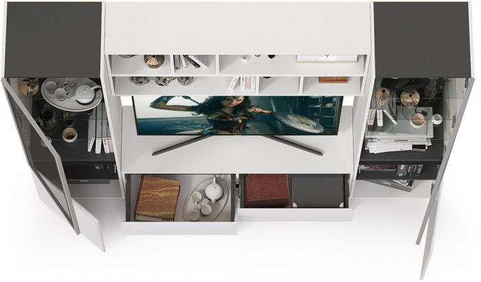 Сидней Комплектация № 038, корпус белый/чёрный/фасады МДФ белый глянец