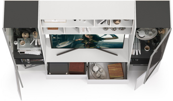 Сидней Комплектация № 038, корпус белый/чёрный/фасады МДФ белый глянец