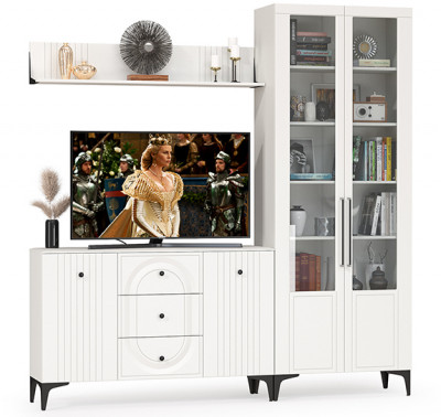 Валенсия Гостиная № 096, ЛДСП белый шагрень/МДФ белый шагрень