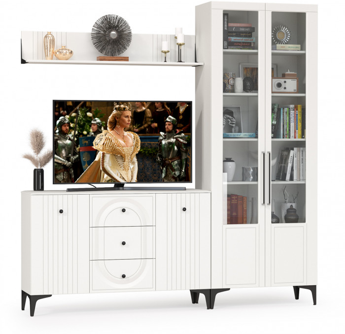 Валенсия Гостиная № 096, ЛДСП белый шагрень/МДФ белый шагрень