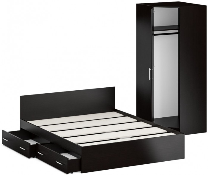 Кровать с ящиками 1600 + угловой шкаф Стандарт, венге