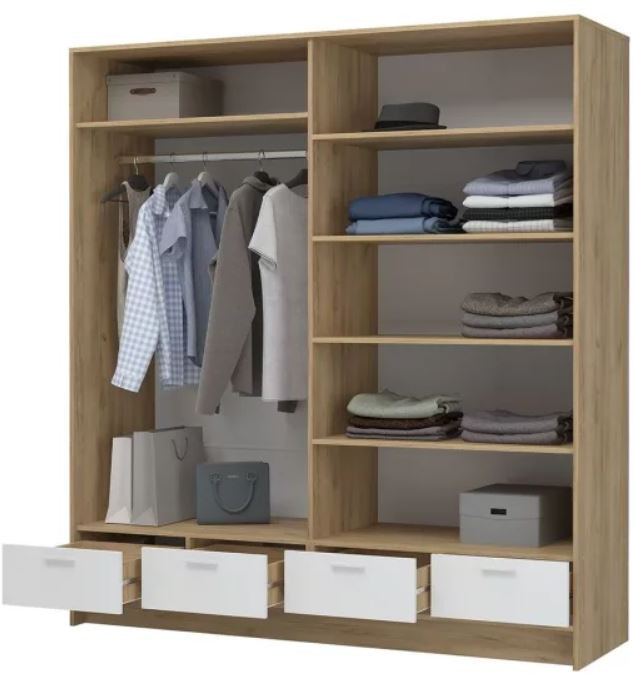 ИРИС ШК-04 Шкаф 4-х ств с зеркалом (1835х2000х550) дуб крафт золото/белый