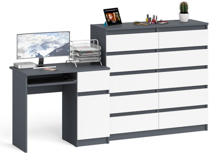 Мори Стол компьютерный МС-1 правый + Комод МК1200.10, цвет графит/белый, ШхГхВ 210,4х50х115 см., выдвижной ящик справа, НЕ универсальная сборка