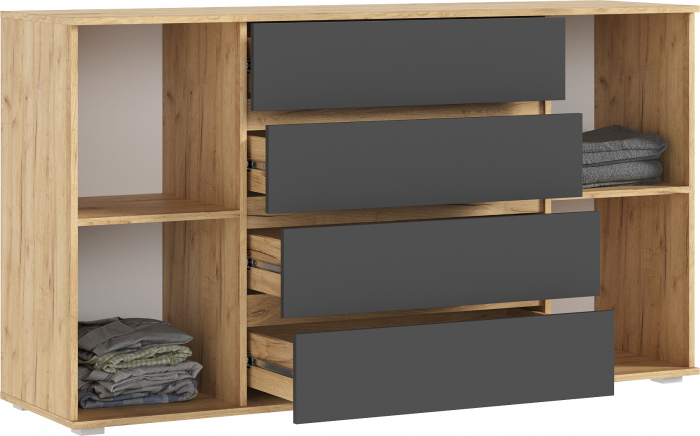 Марвэл Комод 2 двери 4 ящика (1600), Дуб крафт/Браш графит