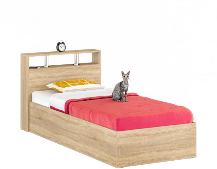 Камелия спальня № 14 Кровать с ящиками 900 + Стол косметический + Зеркало + Комод, цвет дуб сонома, сп.м. 900х2000 мм., б/м, основание есть