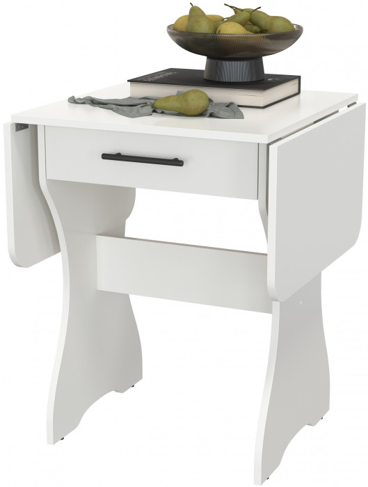 Стол обеденный раскладной с ящиком 6-02.120ТМбел, цвет белый, ШхГхВ 120х57х75 см., 60х57х75 см. сложенный