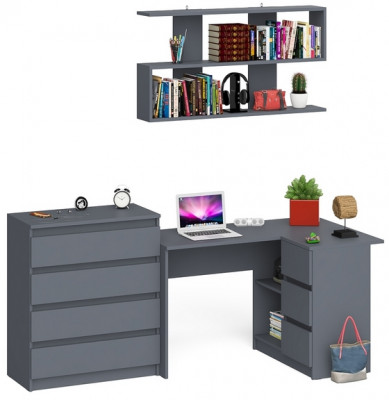 Мори компьютерный стол МС-16 правый + Комод МК800.4 + Полка 1200, графит