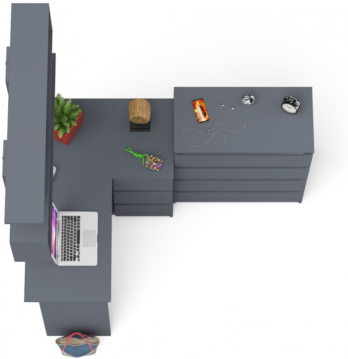 Мори компьютерный стол МС-16 правый + Комод МК800.4 + Полка 1200, графит