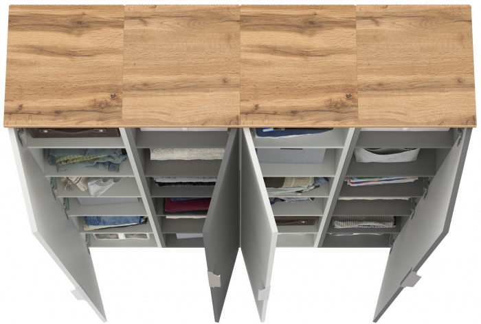 Октава Набор шкафов 47, цвет белый шагрень/серый графит/дуб крафт золотой/фасады МДФ белый шагрень/серый графит, ШхГхВ 128,8х35,3х197,6 см., ун. сб.