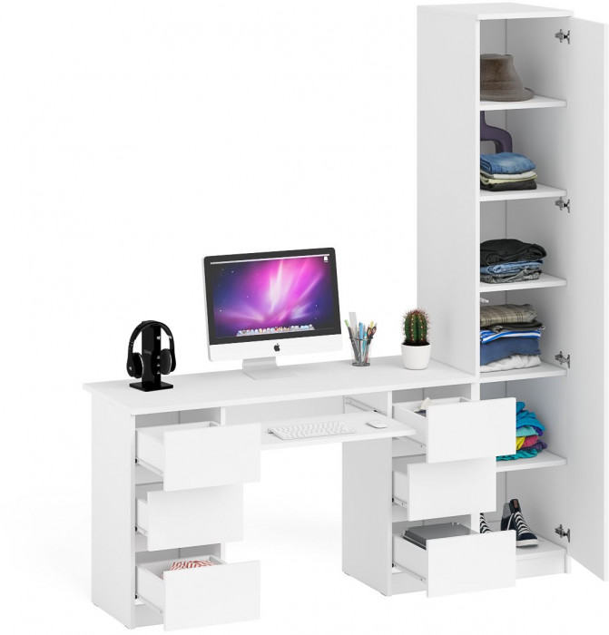 Мори Стол компьютерный МС-2 + Пенал МШ400.1, цвет белый, ШхГхВ 175,8х50,4х209,6 см., универсальная сборка