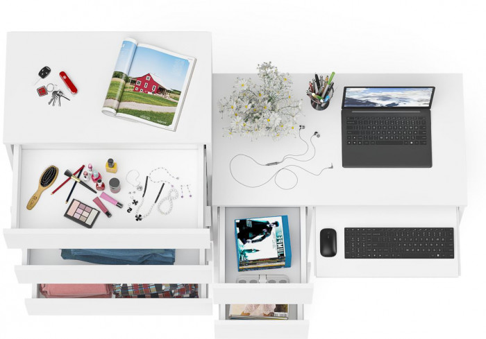 Мори Стол компьютерный МС-6 левый + Комод МК700.5, цвет белый, ШхГхВ 160,4х50х114 см., выдвижные ящики слева, НЕ универсальная сборка