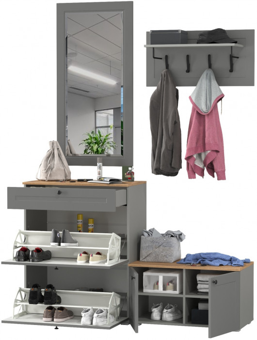 Остин Прихожая 44, серый графит/дуб крафт золотой